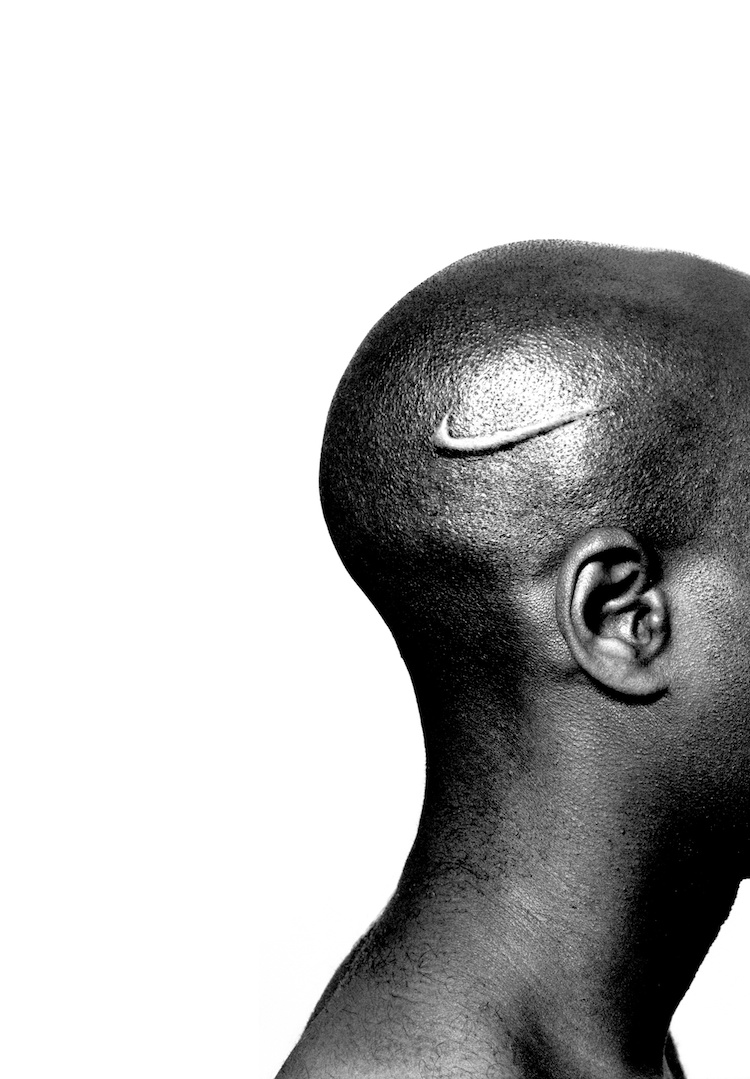 "Branded Head," from the series B®anded, 2003. Chromogenic print 99 x 52 inches © Hank Willis Thomas, courtesy of the artist and Jack Shainman Gallery, New York. 